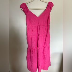 Pink Midi Dress with puff sleeves